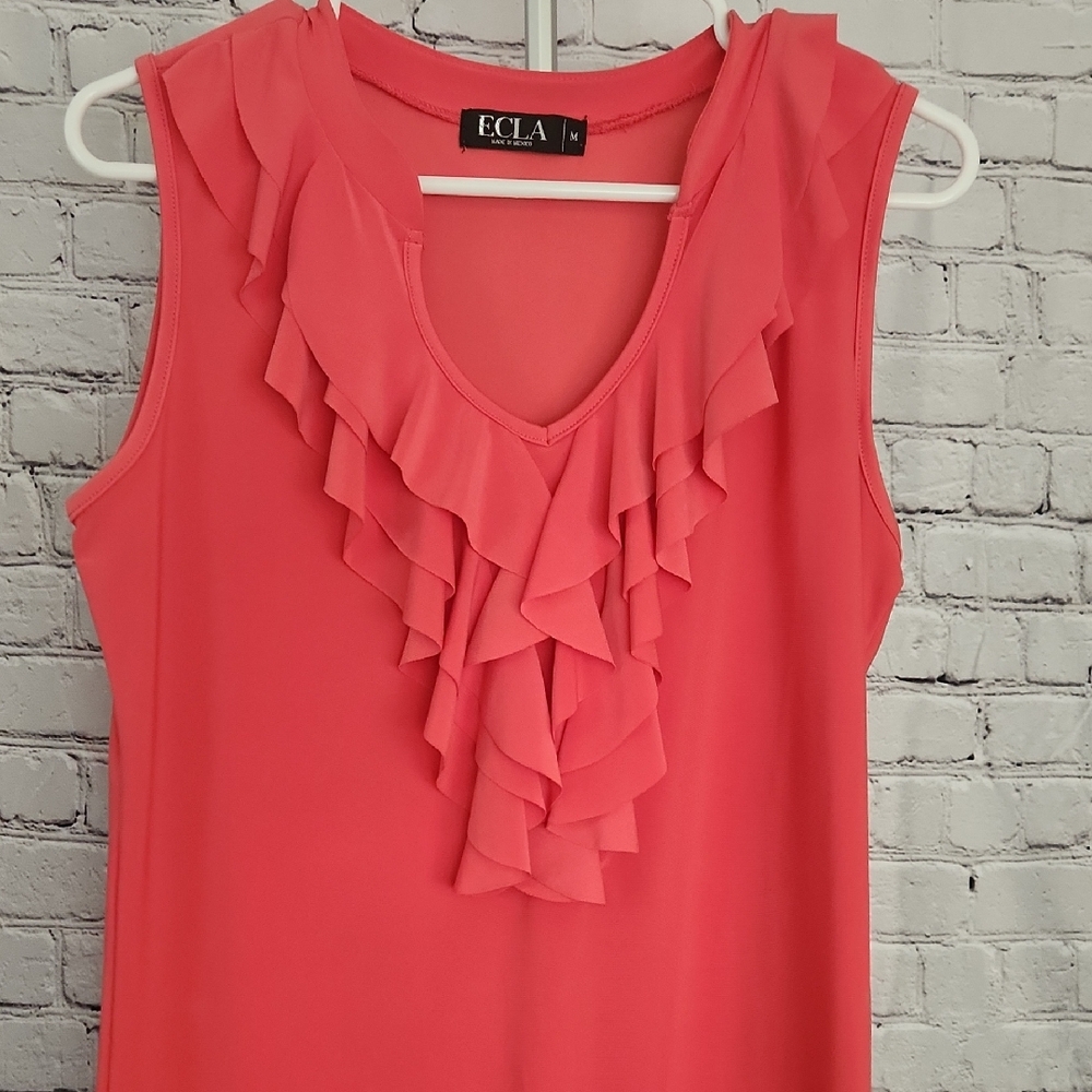 ECLA Women's Coral Ruffle Sleeveless Top Size M MEDIUM
